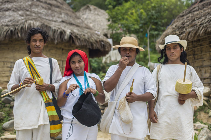 Four Wiwa people, indigenous tribe of Colombia